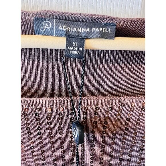 Adrianna Papell Solid Raw Edge Boat Neck Ribbed XL Antique Copper Color Brown - Picture 5 of 8